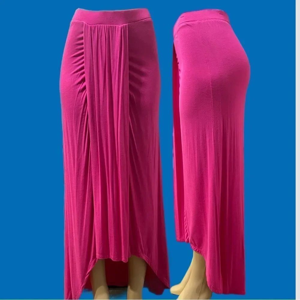 Bebe Tamar Drape front Maxi Skirt Pink Large new with tags